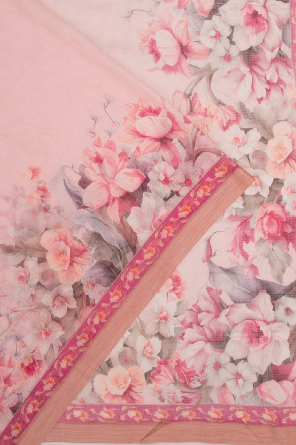 Kota Soft Silk Floral Printed Pink Saree