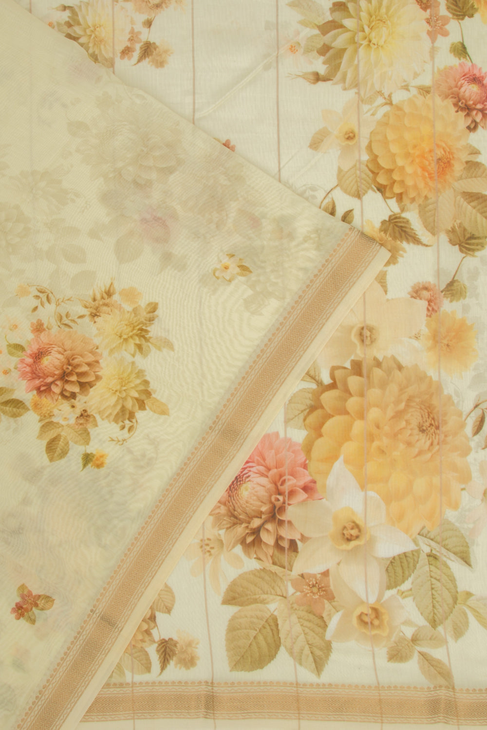 Chanderi Silk Floral Printed Yellow Saree