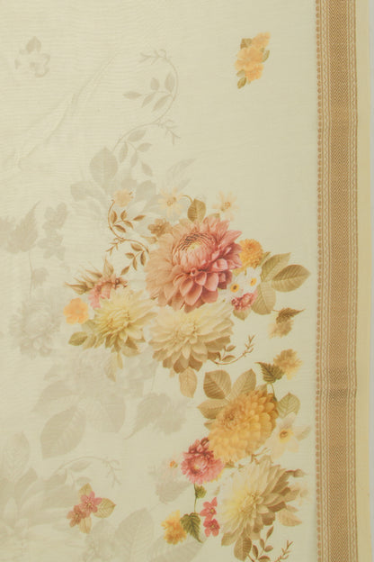 Chanderi Silk Floral Printed Yellow Saree