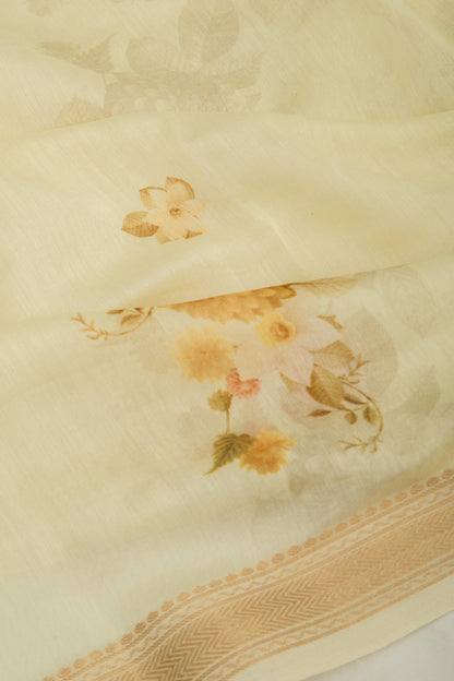 Chanderi Silk Floral Printed Yellow Saree
