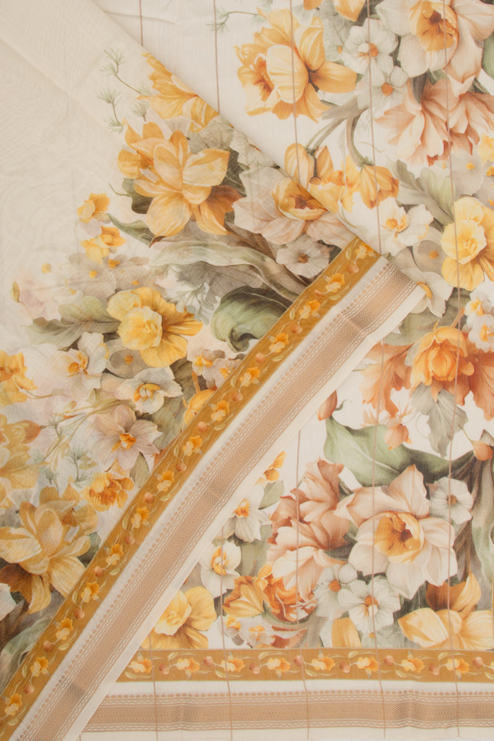 Chanderi Silk Floral Printed White Saree