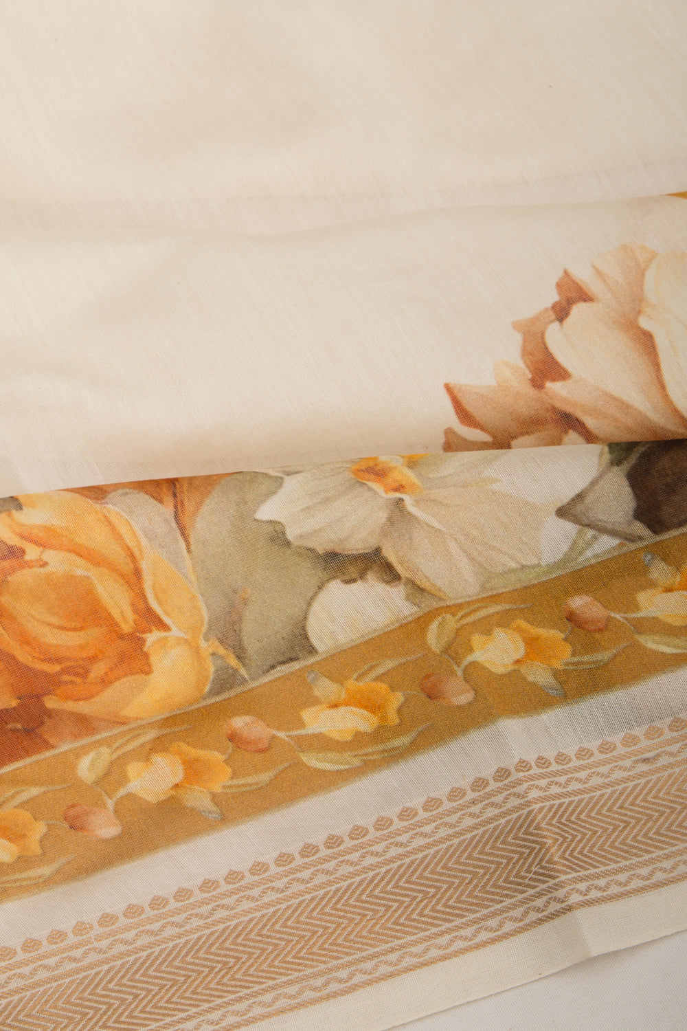 Chanderi Silk Floral Printed White Saree