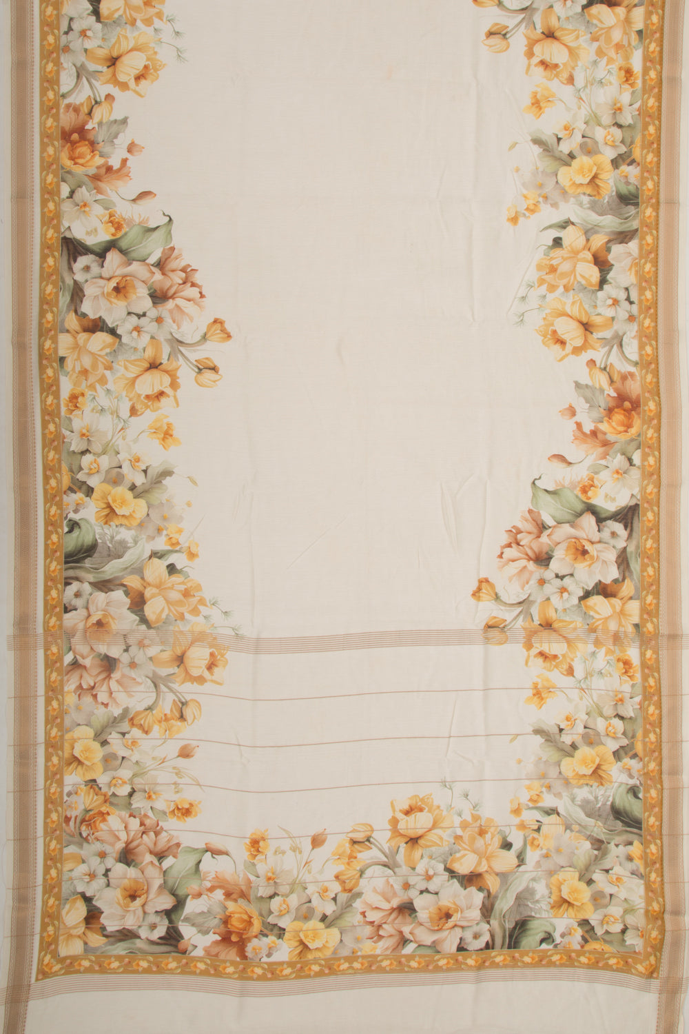 Chanderi Silk Floral Printed White Saree