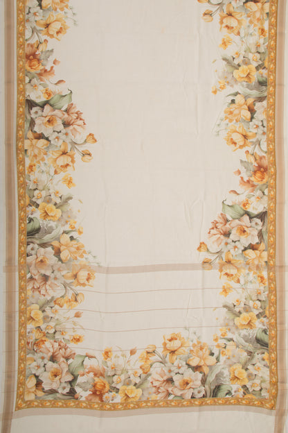 Chanderi Silk Floral Printed White Saree