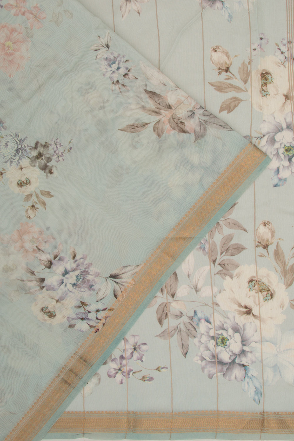 Chanderi Silk Floral Printed Blue Saree