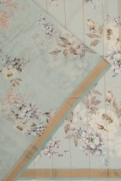 Chanderi Silk Floral Printed Blue Saree