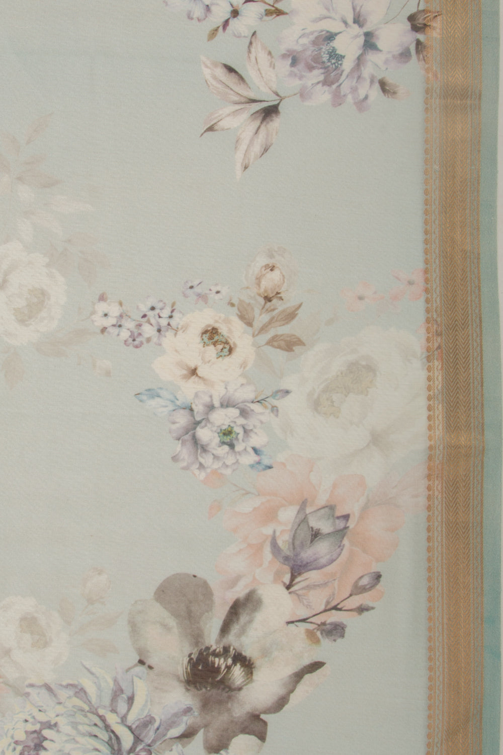 Chanderi Silk Floral Printed Blue Saree