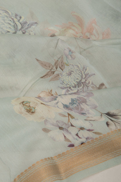 Chanderi Silk Floral Printed Blue Saree