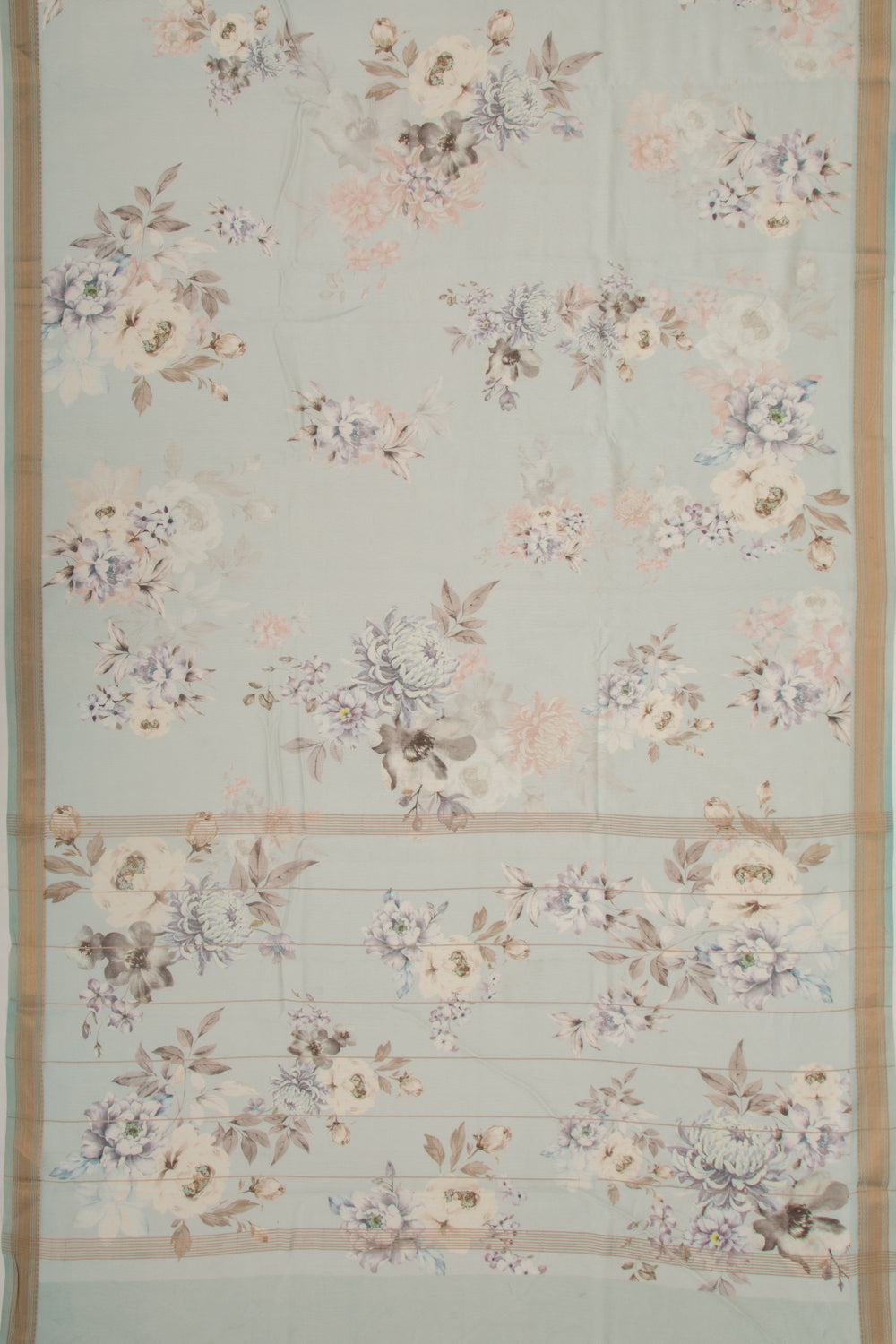 Chanderi Silk Floral Printed Blue Saree