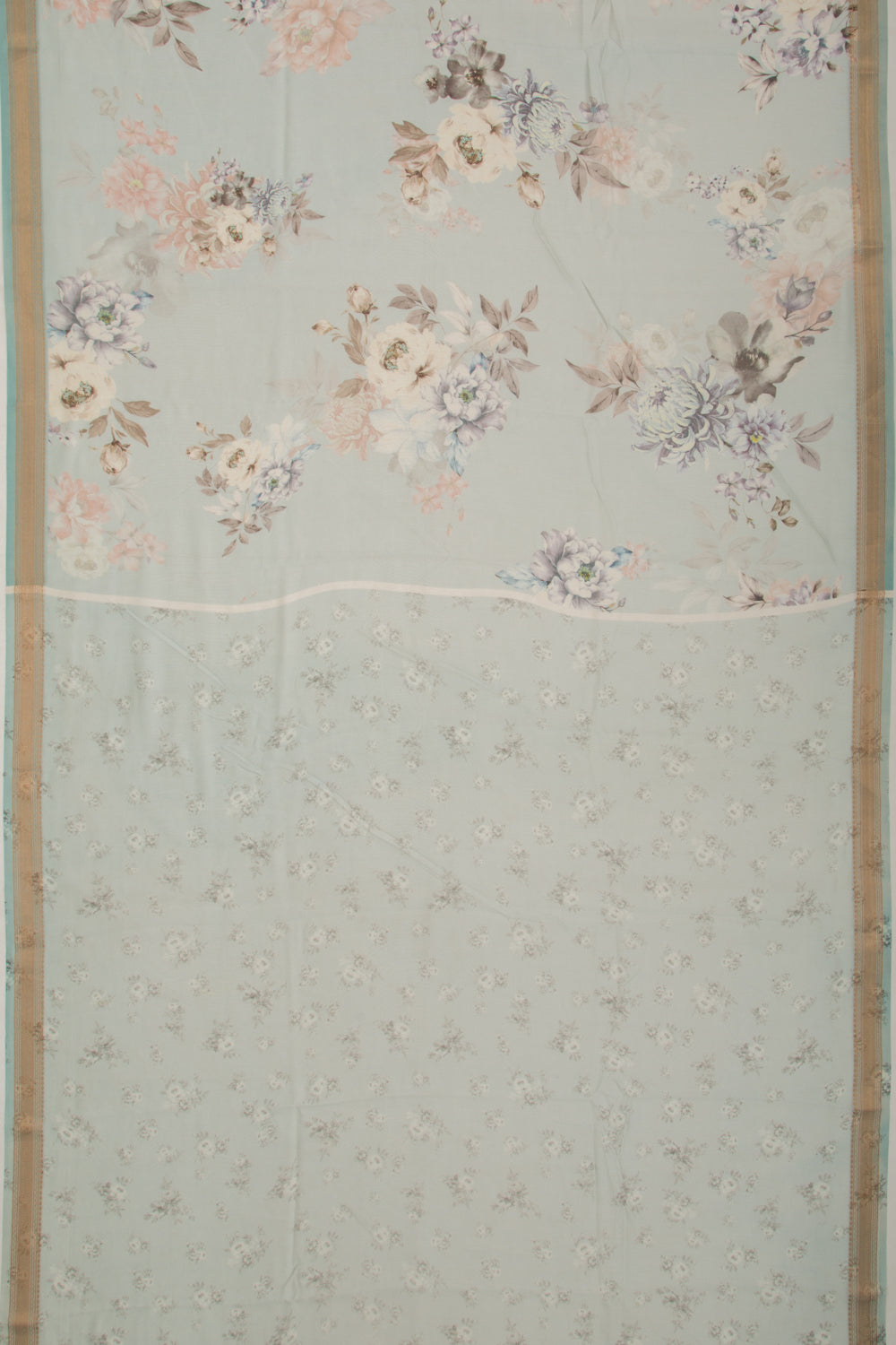 Chanderi Silk Floral Printed Blue Saree