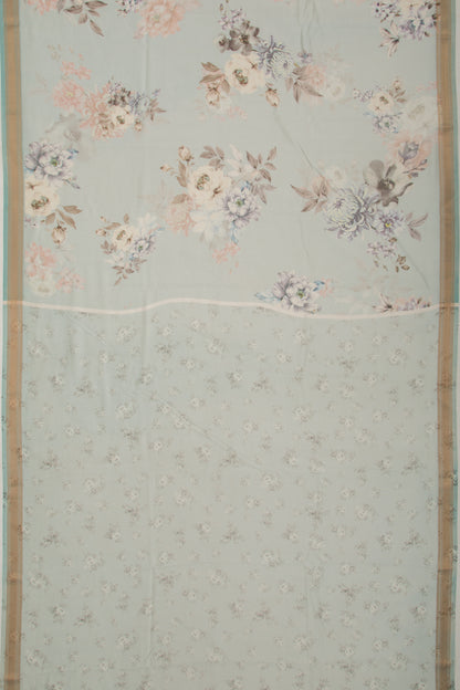 Chanderi Silk Floral Printed Blue Saree