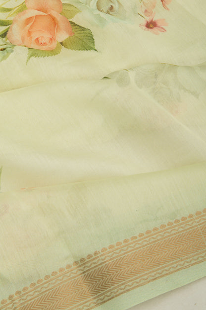 Chanderi Silk Floral Printed Green Saree