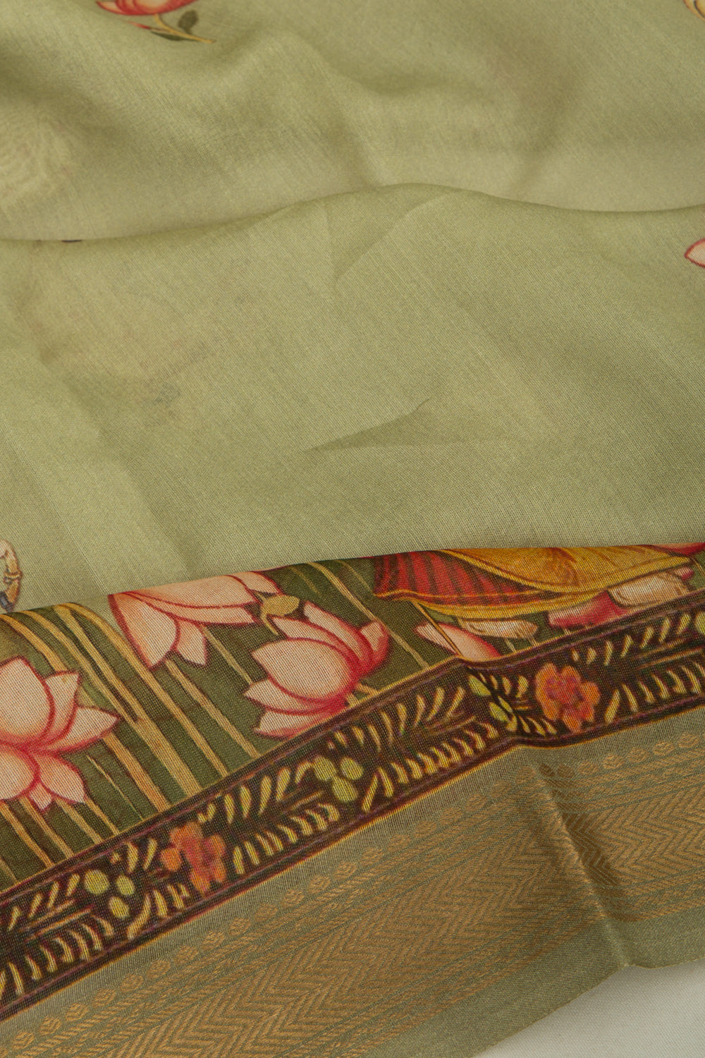 Chanderi Silk Pichwai Printed Green Saree