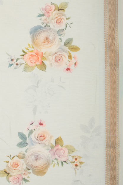 Chanderi Silk Floral Printed Pastel Green Saree