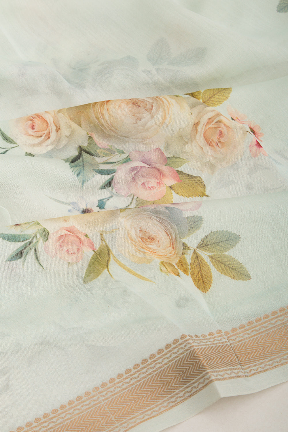 Chanderi Silk Floral Printed Pastel Green Saree