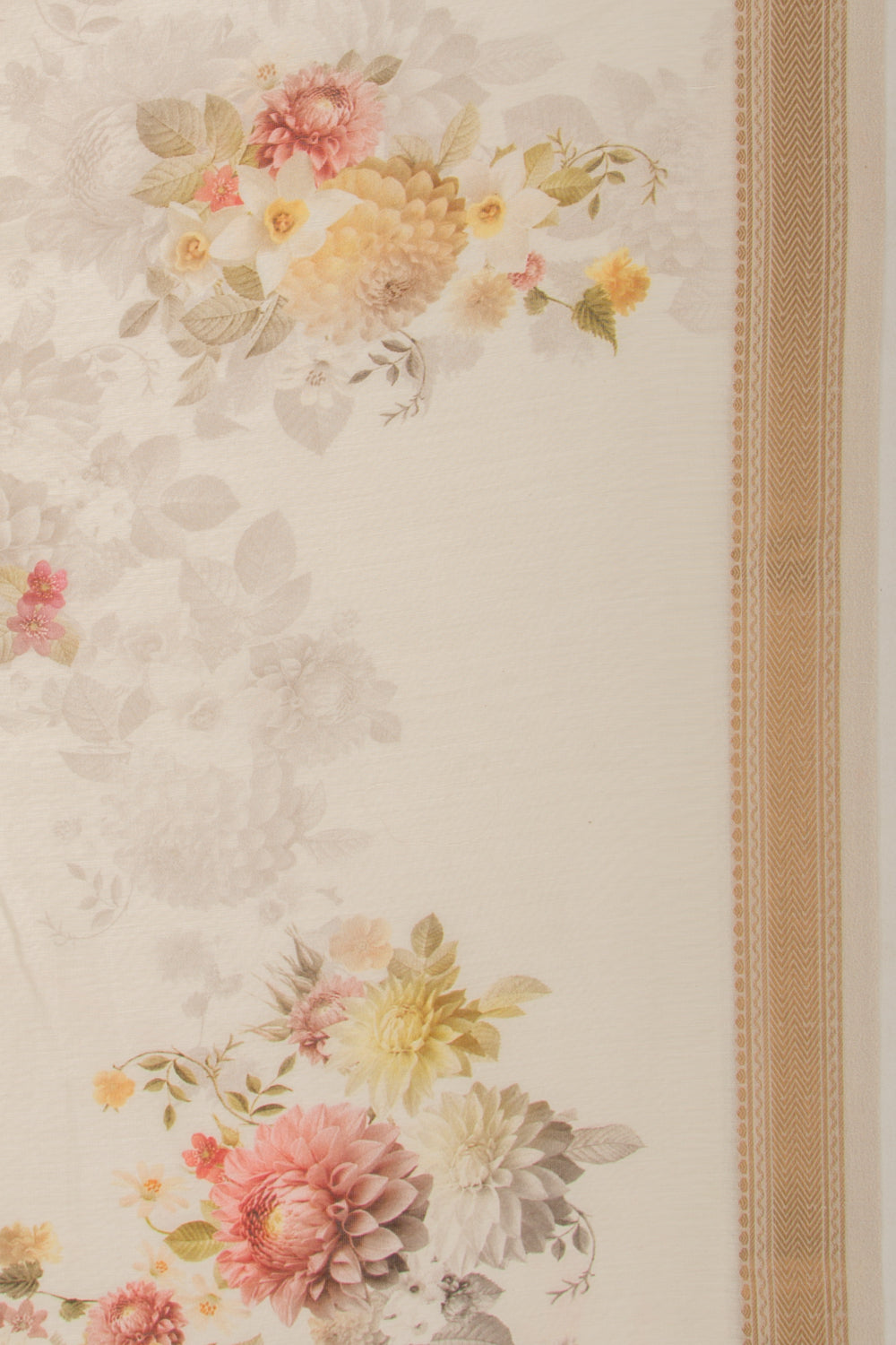 Chanderi Silk Floral Printed White Saree