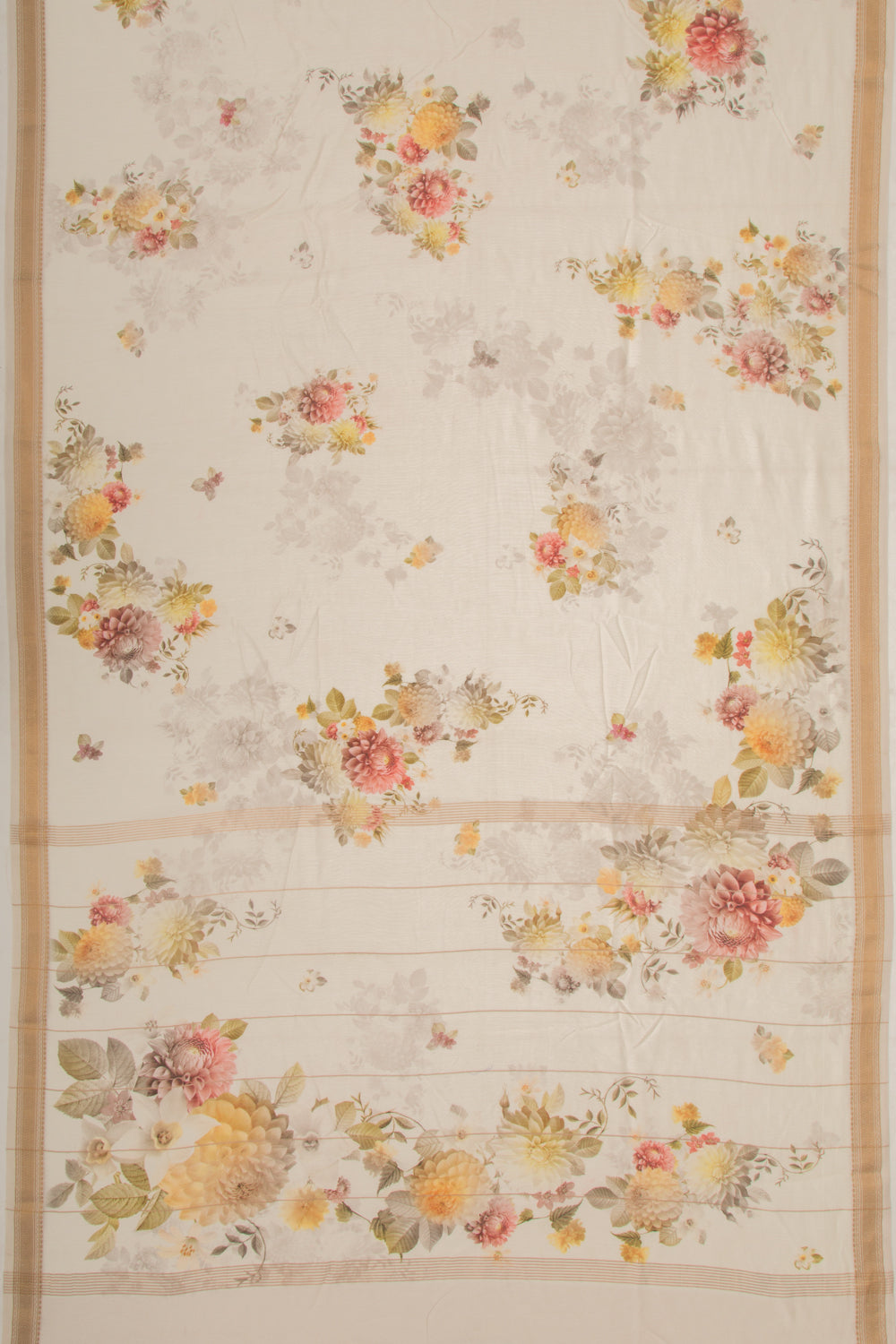 Chanderi Silk Floral Printed White Saree