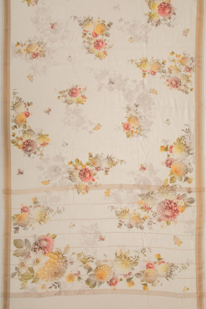 Chanderi Silk Floral Printed White Saree
