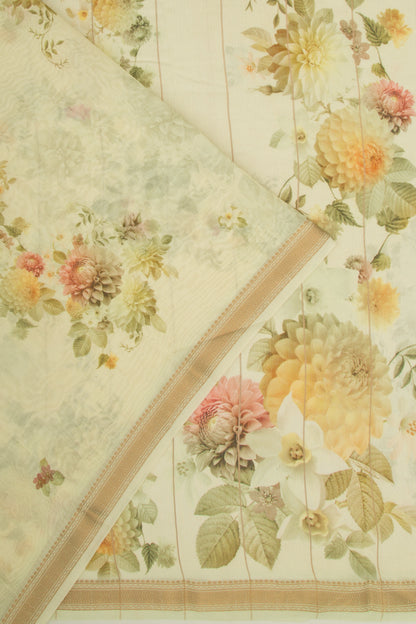 Chanderi Silk Floral Printed Green Saree