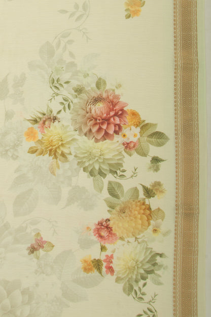 Chanderi Silk Floral Printed Green Saree