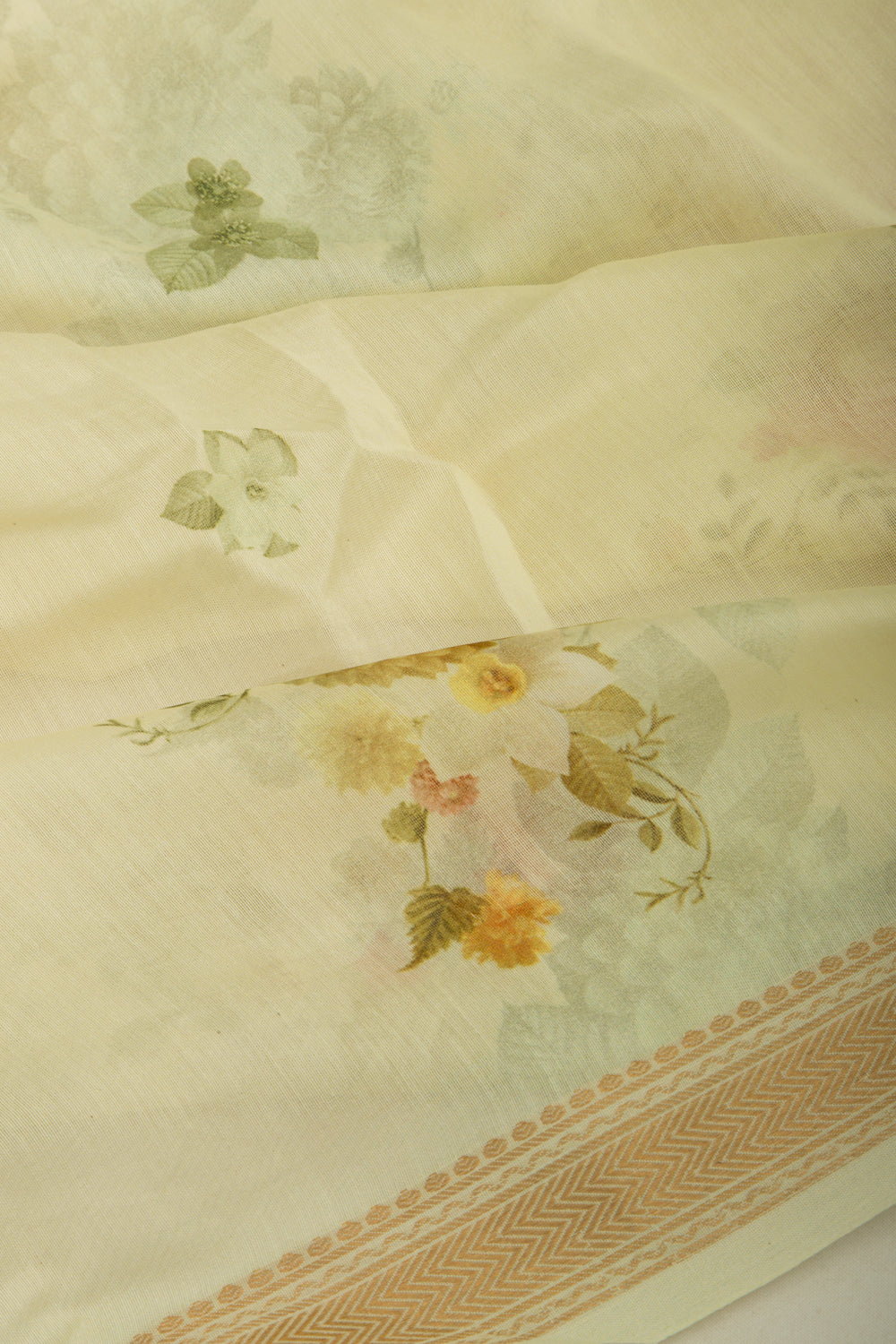 Chanderi Silk Floral Printed Green Saree