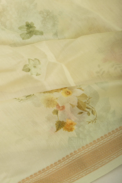 Chanderi Silk Floral Printed Green Saree