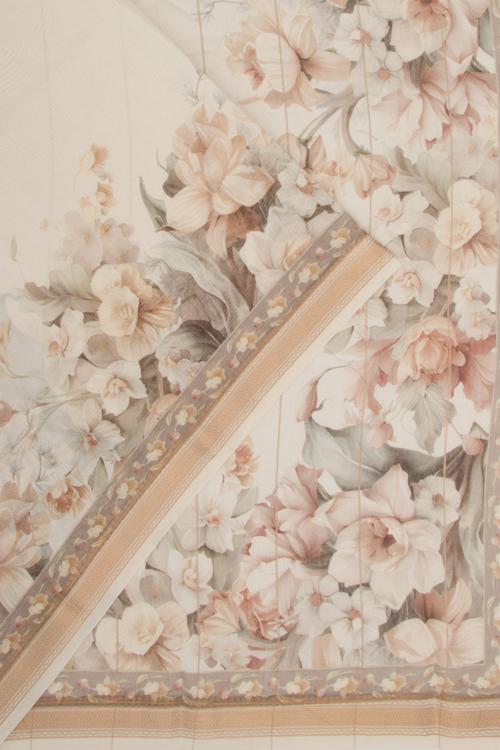 Chanderi Silk Floral Printed Off White Saree