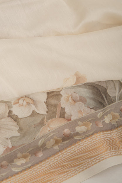 Chanderi Silk Floral Printed Off White Saree