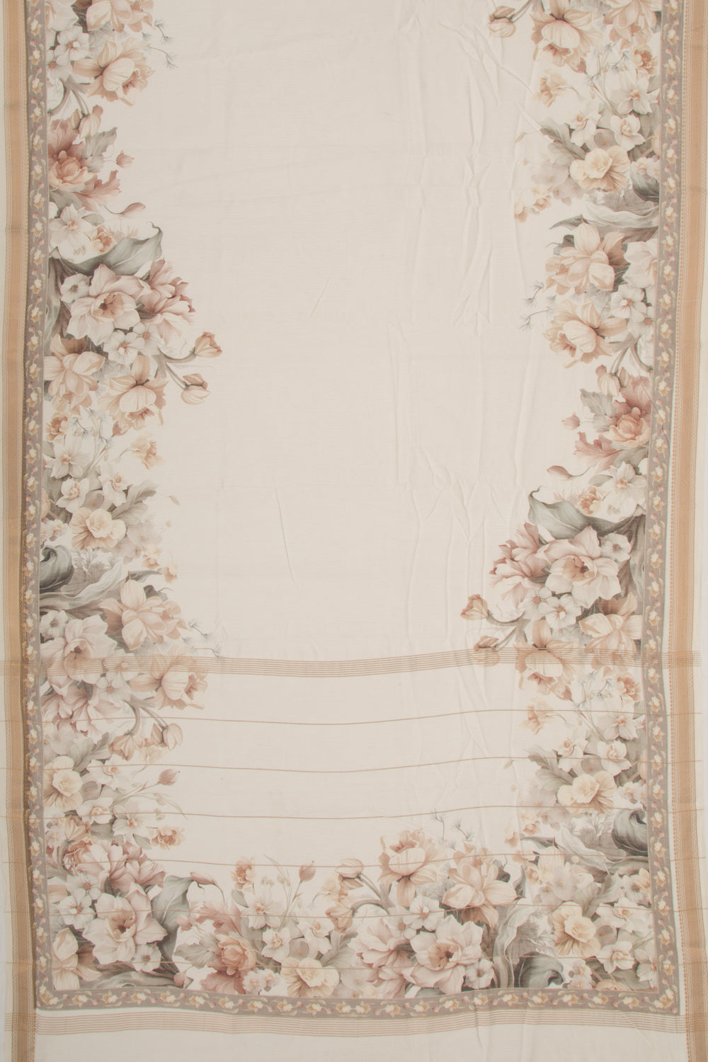 Chanderi Silk Floral Printed Off White Saree