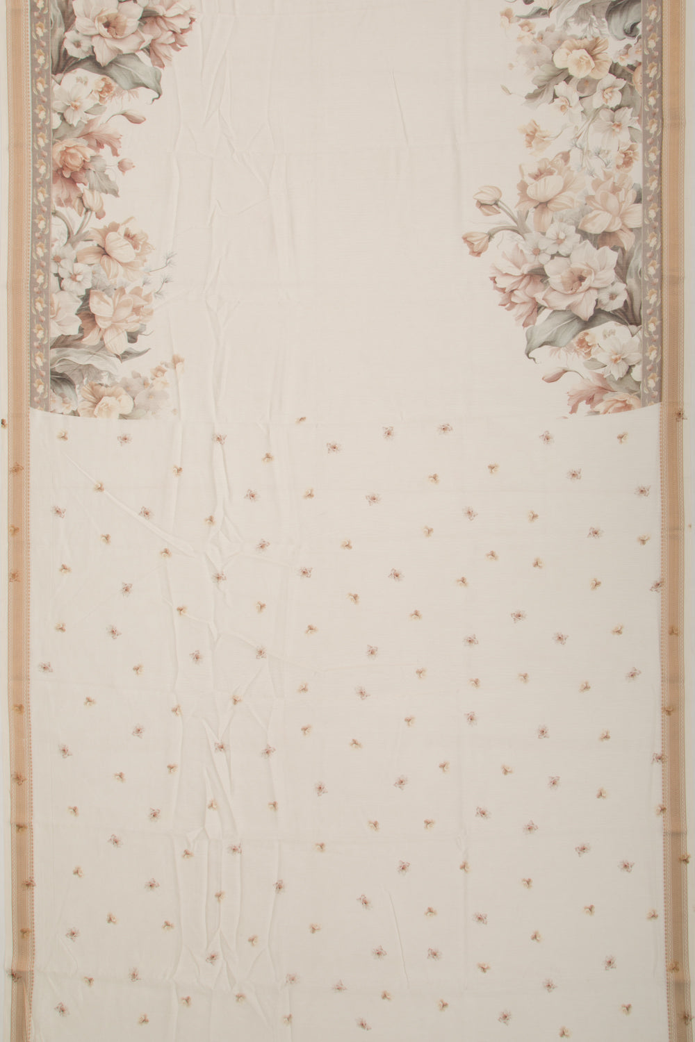 Chanderi Silk Floral Printed Off White Saree