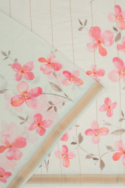 Chanderi Silk Floral Printed Pastel Blue Saree