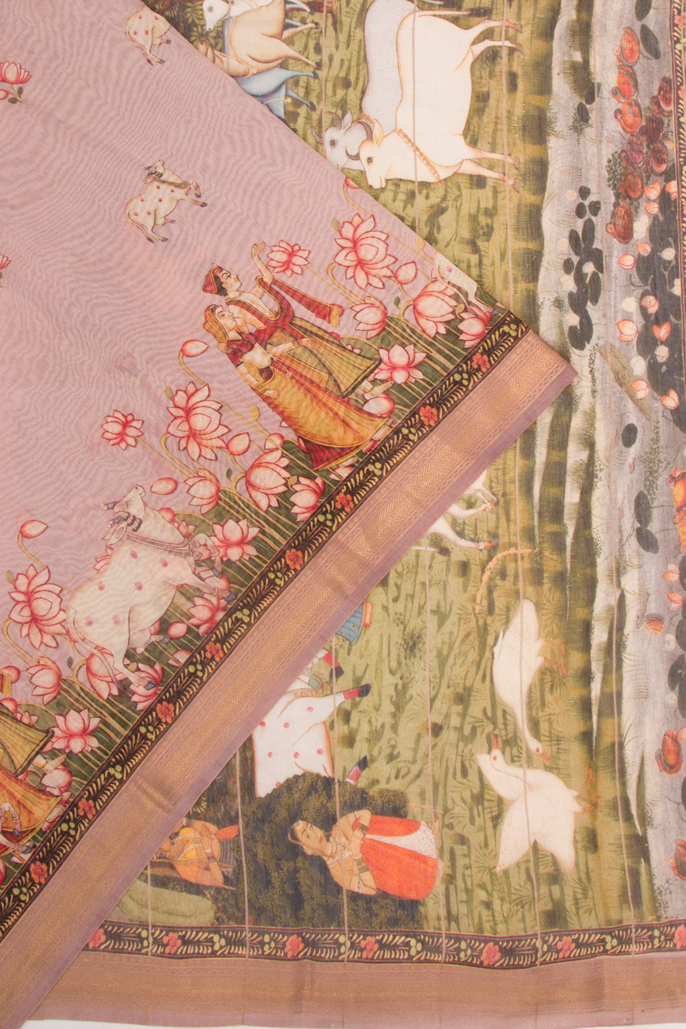 Chanderi Silk Pichwai Printed Lilac Saree