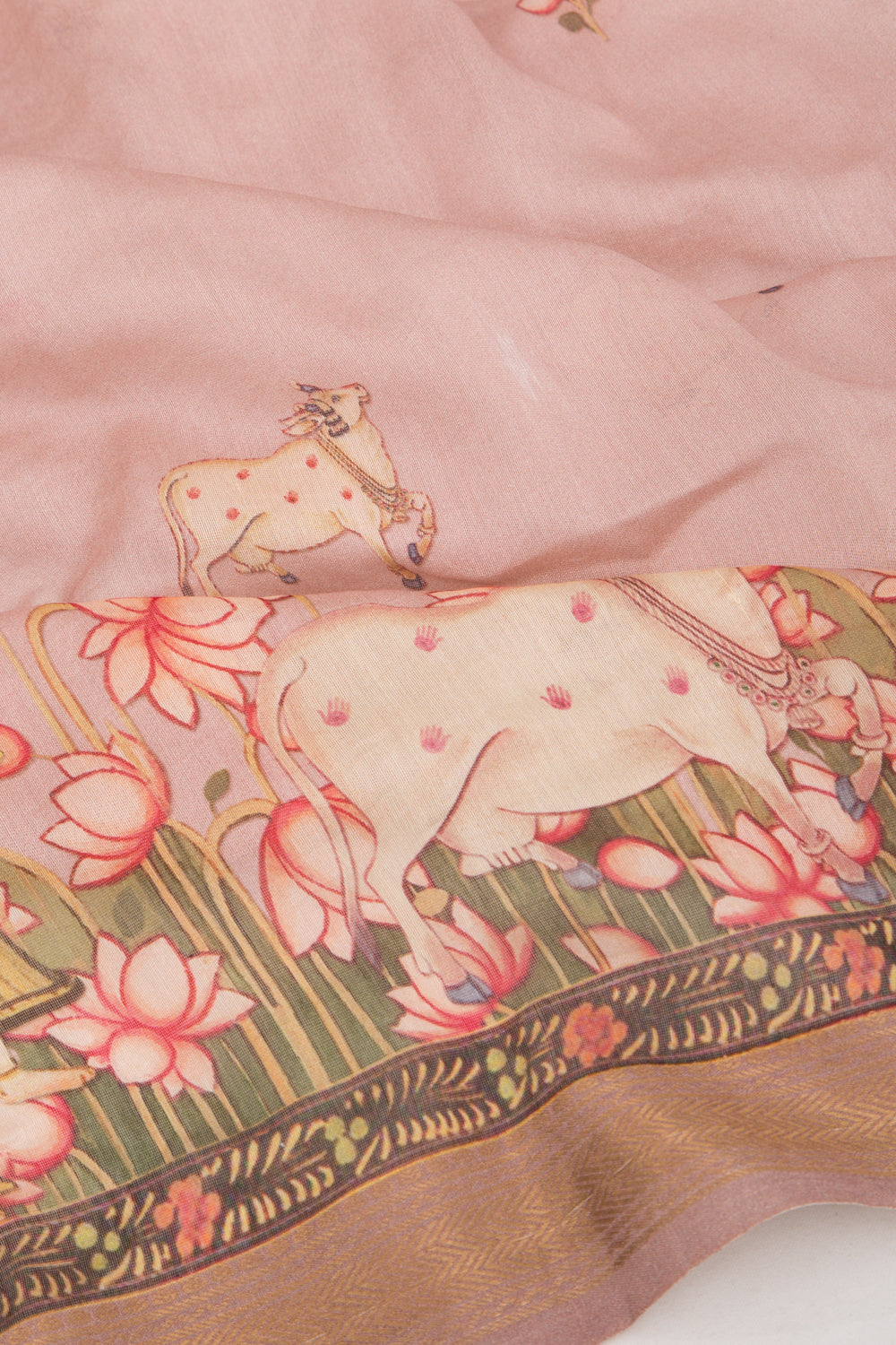 Chanderi Silk Pichwai Printed Lilac Saree