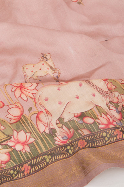 Chanderi Silk Pichwai Printed Lilac Saree