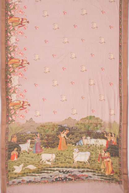 Chanderi Silk Pichwai Printed Lilac Saree