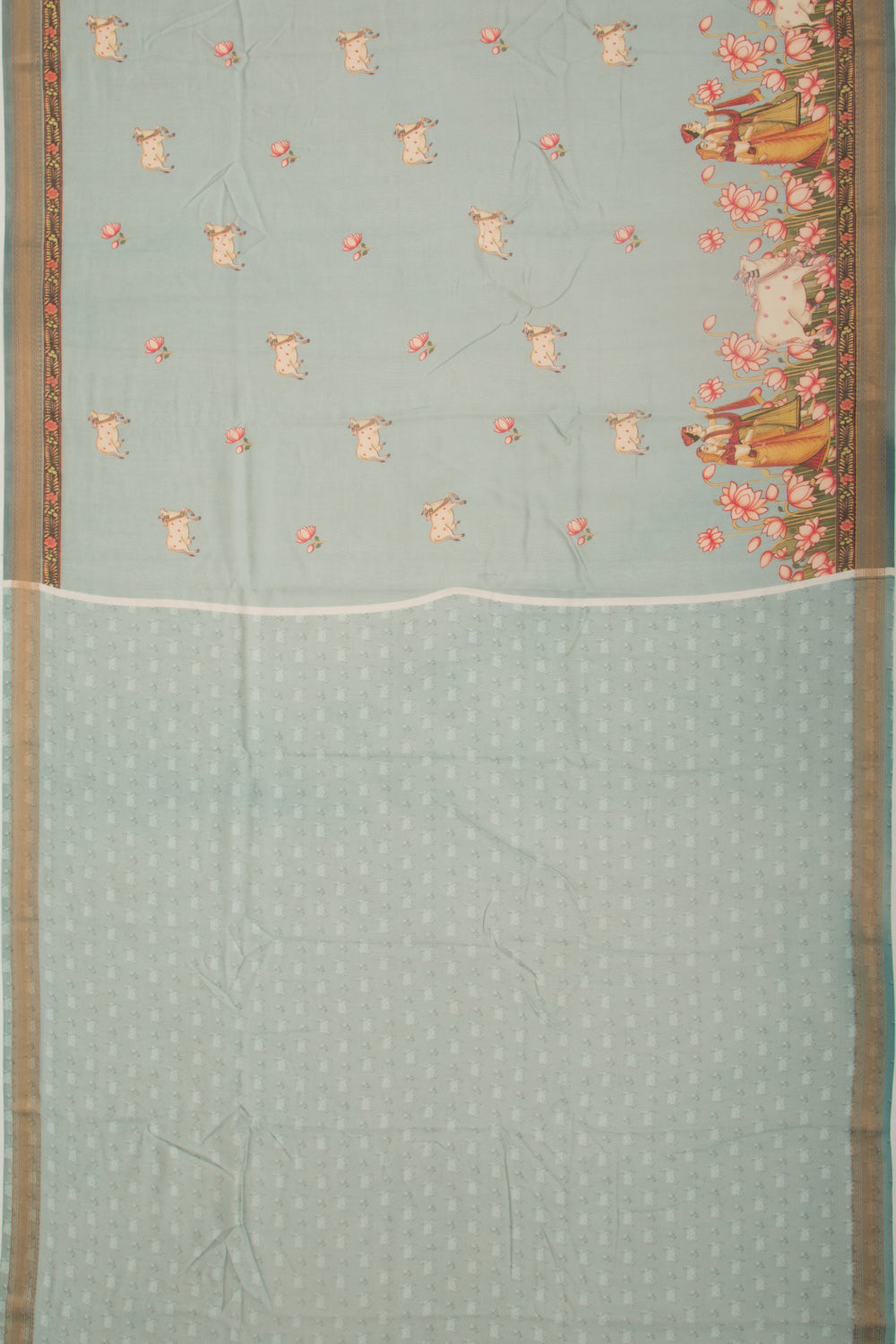 Chanderi Silk Pichwai Printed Blue Saree