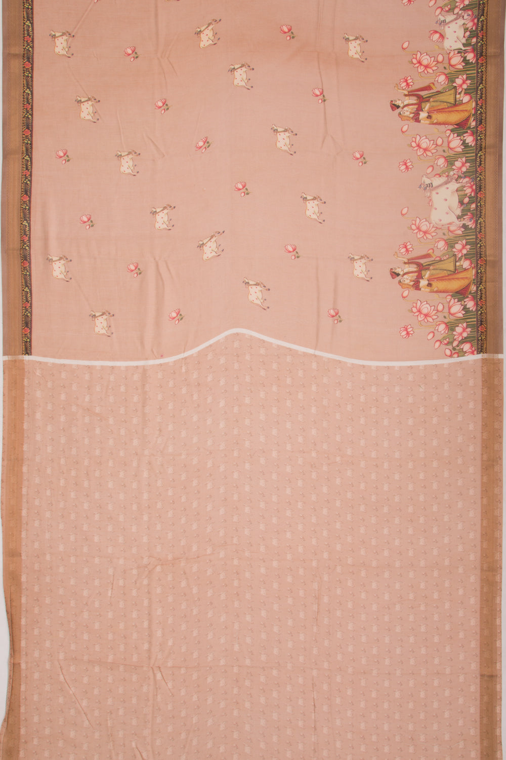Chanderi Silk Pichwai Printed Peach Saree