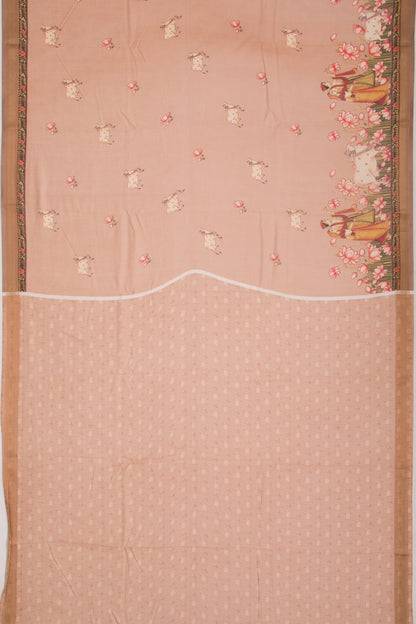 Chanderi Silk Pichwai Printed Peach Saree