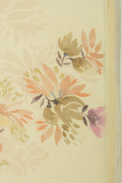Linen Floral Printed Lemon Yellow Saree