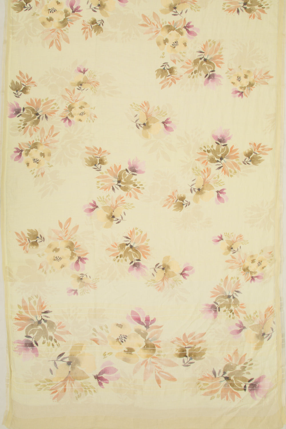Linen Floral Printed Lemon Yellow Saree
