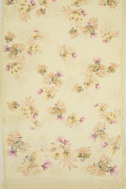 Linen Floral Printed Lemon Yellow Saree