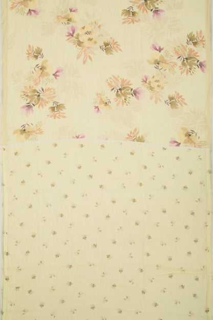 Linen Floral Printed Lemon Yellow Saree