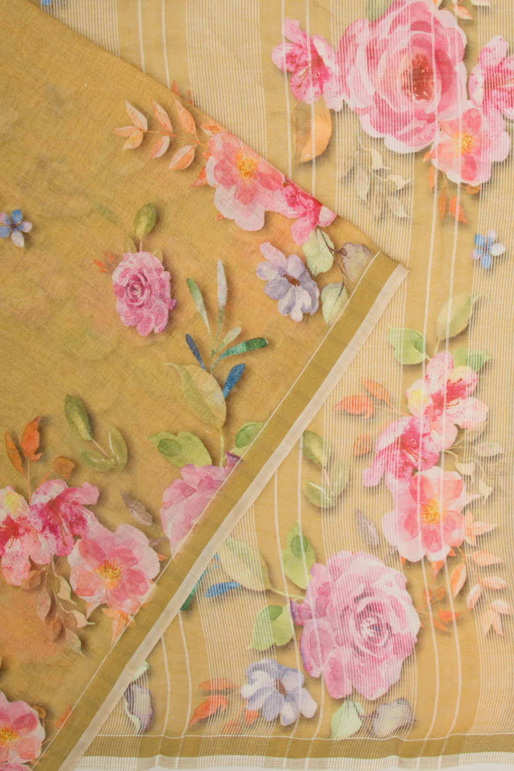 Linen Floral Printed Yellow Saree