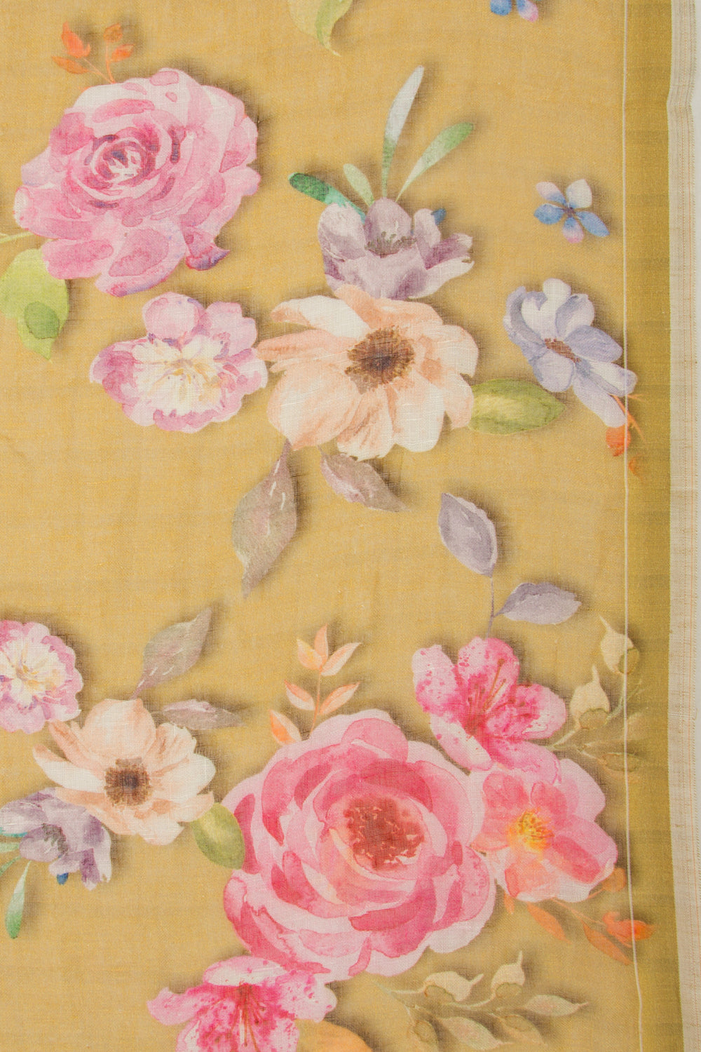 Linen Floral Printed Yellow Saree