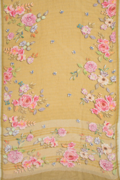 Linen Floral Printed Yellow Saree