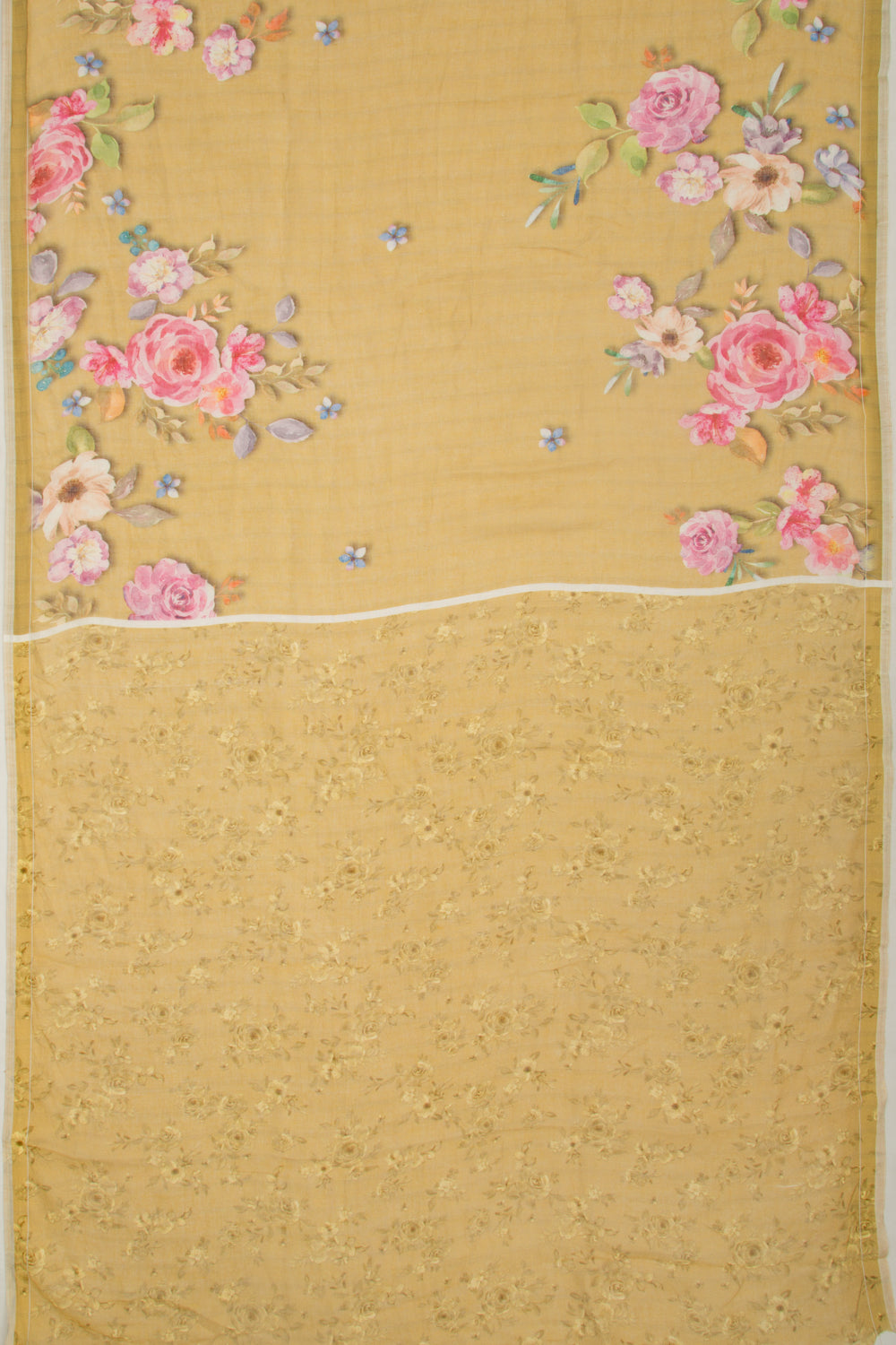 Linen Floral Printed Yellow Saree