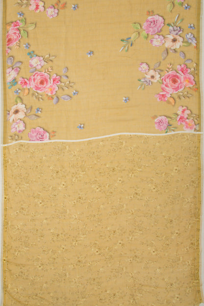 Linen Floral Printed Yellow Saree