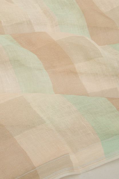Linen Geometrical Lines Cream Saree