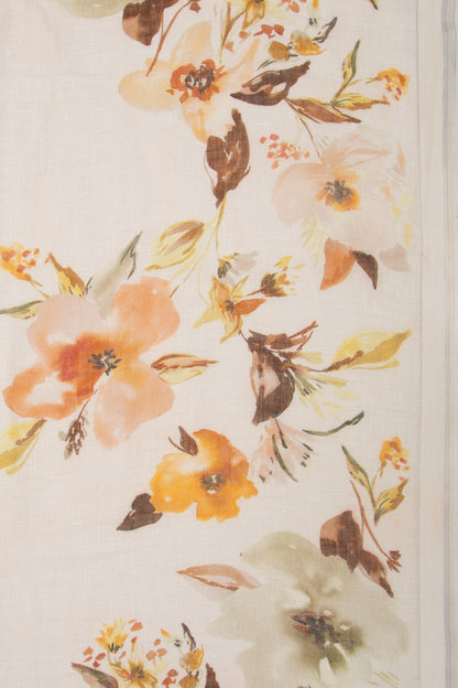 Linen Floral Printed White Saree