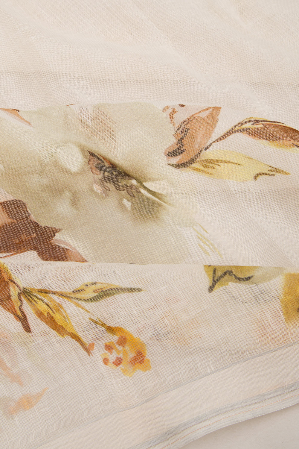 Linen Floral Printed White Saree
